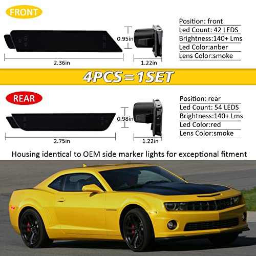 Bestview Smoked LED Side Marker Lights for Chevy Camaro 2010-2015, Front Rear Bumper Sidemarker Lamps Reflectors, Amber & Red(4 PCS) - Image 5