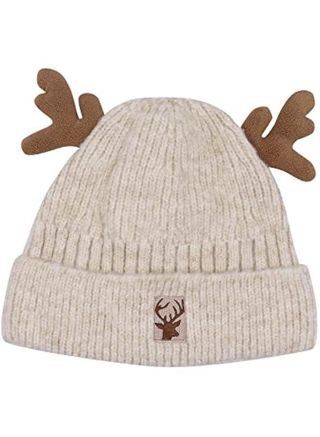 Cute Reindeer Moose Hat Winter Warm Knitted Beanie Cap  Antler Beanie Ski Skull Cap for Women Men - Image 2