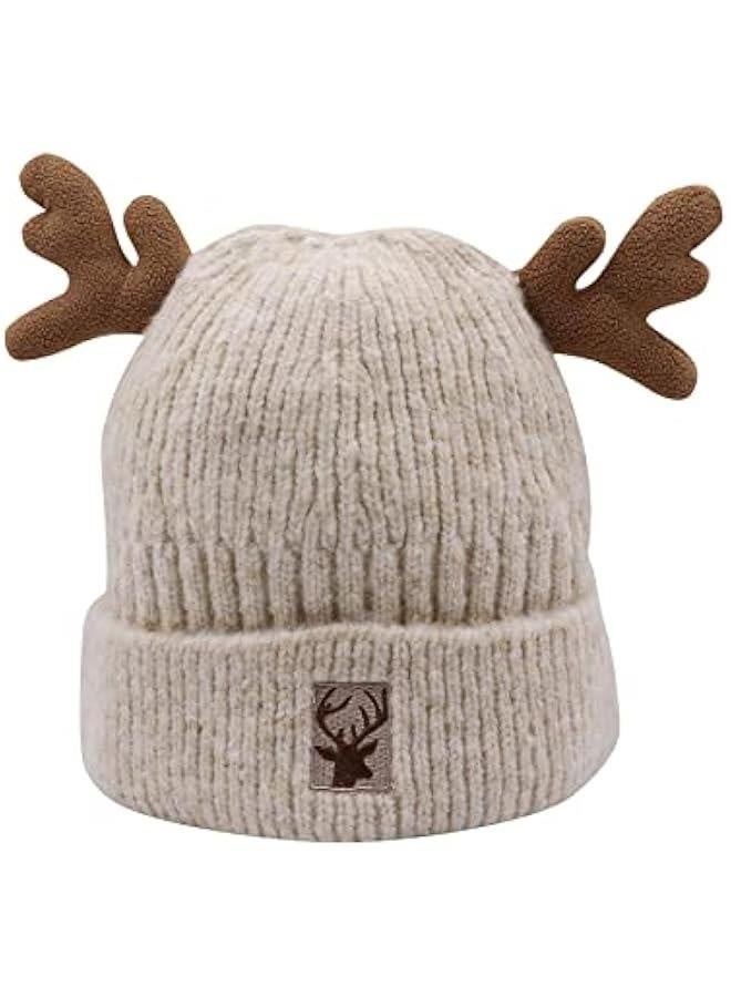 Cute Reindeer Moose Hat Winter Warm Knitted Beanie Cap  Antler Beanie Ski Skull Cap for Women Men - Image 1