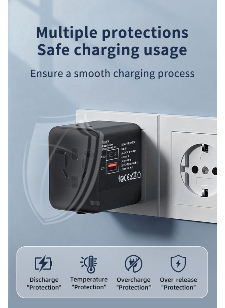 Universal Travel Adapter Worldwide Plug Adaptor with USB-C, International Power Adapter with 1 USB&1Type-C Ports All in One Travel Adaptor Multi USB Wall Charger for European USA UK EU AUS(Type C/G/A/I) - Image 4