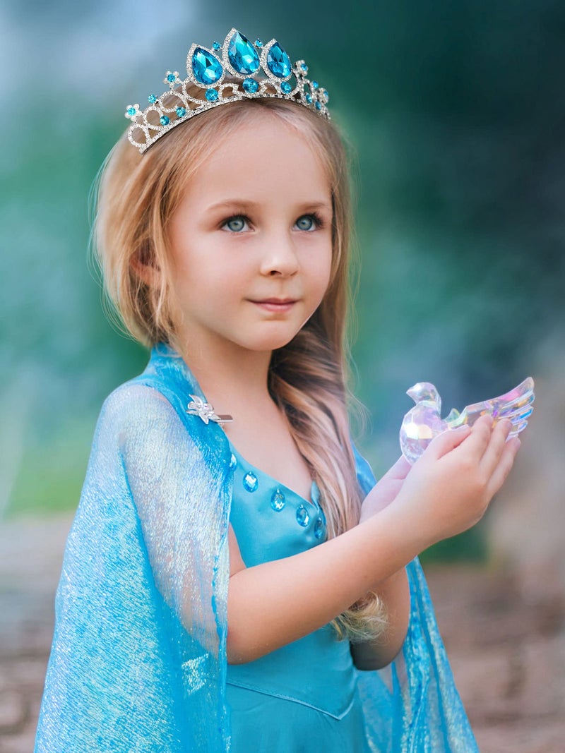 SWEETV Frozen Elsa Tiara for Girls Birthday and Costume, Blue Crystal Princess Crown Headband for Kids Cosplay, Wedding Hair Accessories for Flower Girls - Image 4