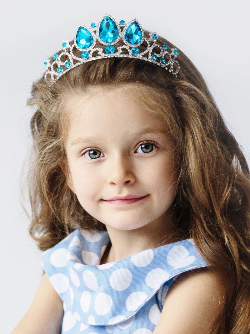 SWEETV Frozen Elsa Tiara for Girls Birthday and Costume, Blue Crystal Princess Crown Headband for Kids Cosplay, Wedding Hair Accessories for Flower Girls - Image 2