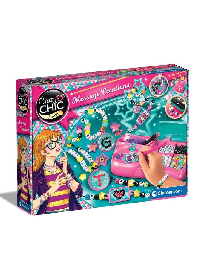Clementoni Clementoni Crazy Chic Message Creations | Jewellery-Making Kit | Do it Youself | Pretend Play | Arts & Crafts | Personalized Jewellery | Easy to Use | Develops Fine Motor Skills & Creativity | Colorful and Customizable | Fashionable | Perfect Gift for Fashion Lovers!  - Image 1