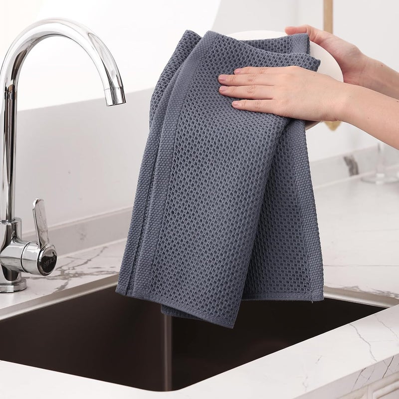 Homaxy 100% Cotton Oversized Waffle Weave Kitchen Dish Towels, Ultra Soft Absorbent Quick Drying Cleaning Towel, 20 x 28 Inches, 6-Pack, Dark Grey - Image 4