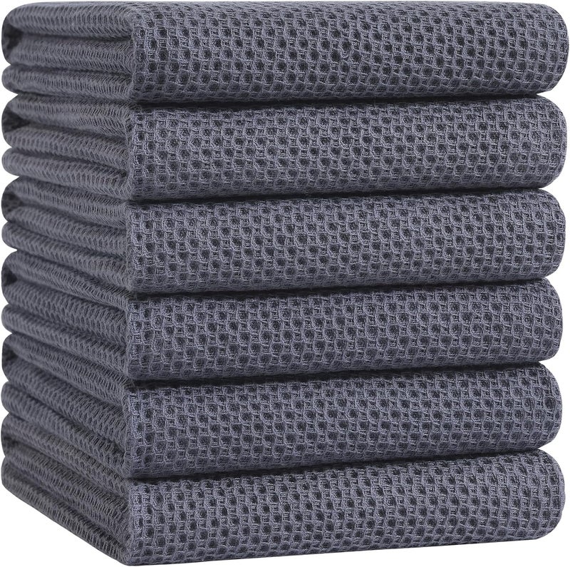 Homaxy 100% Cotton Oversized Waffle Weave Kitchen Dish Towels, Ultra Soft Absorbent Quick Drying Cleaning Towel, 20 x 28 Inches, 6-Pack, Dark Grey - Image 1