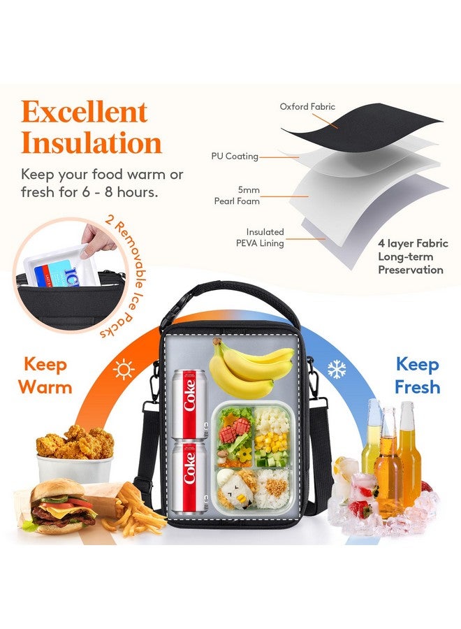 لايفويت صندوق غداء قابل للتمدد من لايف ويت للرجال، حقيبة غداء معزولة، حقيبة تبريد محمولة مع أحزمة كتف و2 كيس ثلج للرجال والنساء والبالغين للعمل والجامعة والسفر، 6.5 لتر، 12 علبة، أسود - Image 2