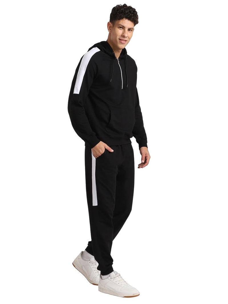 NOBERO Men's Black Hooded Zipper Co-ord Set with Joggers - Image 5