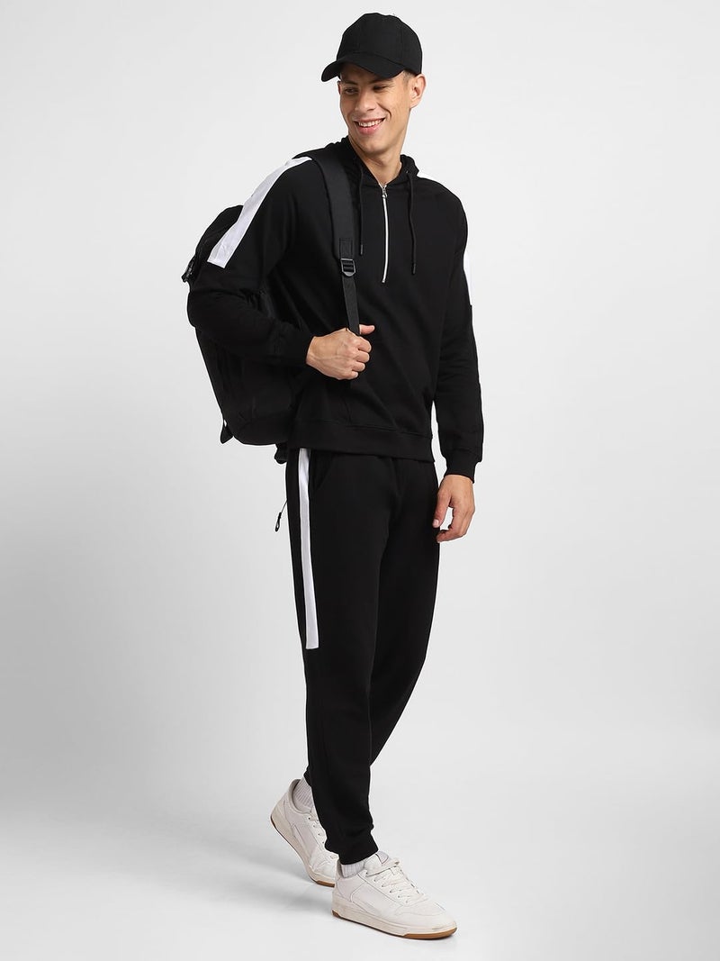 NOBERO Men's Black Hooded Zipper Co-ord Set with Joggers - Image 4