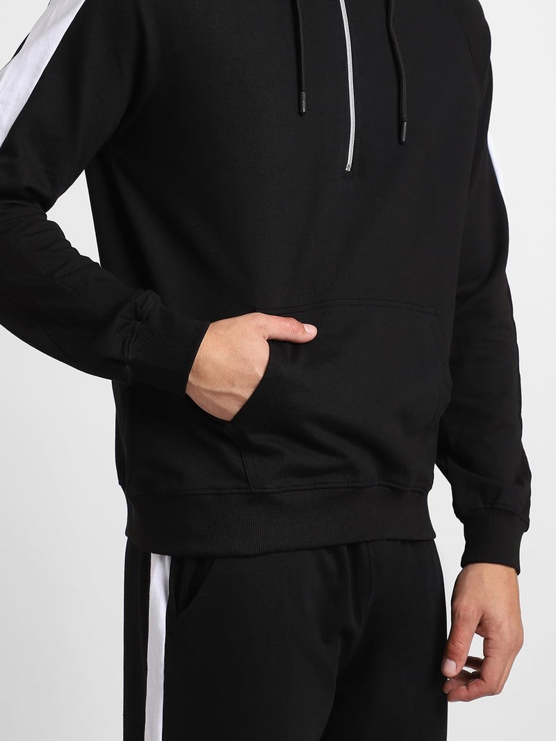 NOBERO Men's Black Hooded Zipper Co-ord Set with Joggers - Image 3