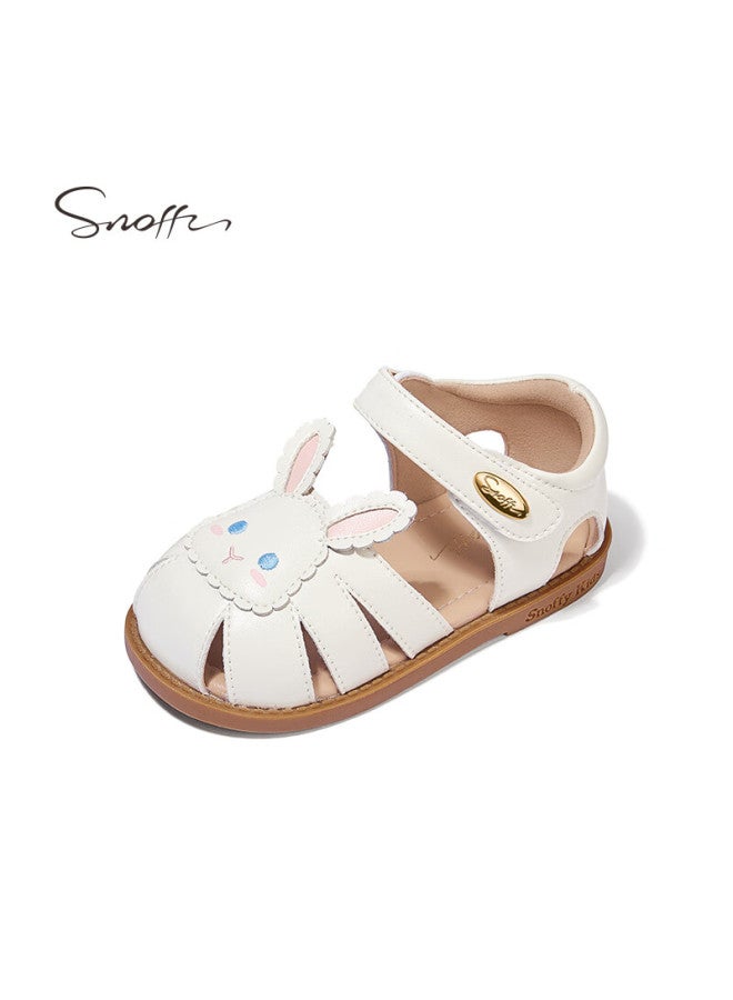 Snoffy Children's Sandals, Summer Baby Closed-toe Sandals, Cute Little Rabbit Design, Girls' Princess Shoes, White, Size 21 - Image 2