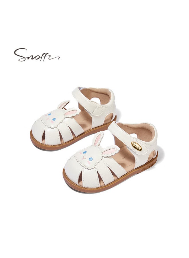 Snoffy Children's Sandals, Summer Baby Closed-toe Sandals, Cute Little Rabbit Design, Girls' Princess Shoes, White, Size 21 - Image 5