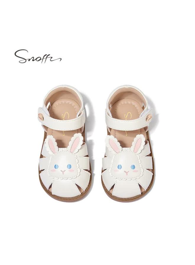 Snoffy Children's Sandals, Summer Baby Closed-toe Sandals, Cute Little Rabbit Design, Girls' Princess Shoes, White, Size 21 - Image 4