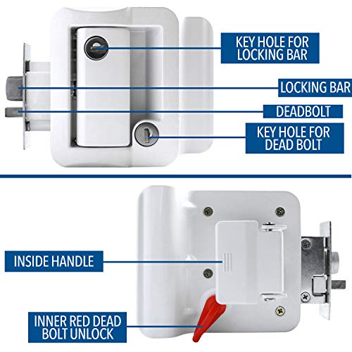 Leisure Locks RV Door Lock Replacement with Paddle Deadbolt, Camper Door Handle Latch, 100% Metal RV Enclosed Travel Trailer Entry Door Lock with Keys for Camper Horse Trailer Cargo Hauler White - Image 3