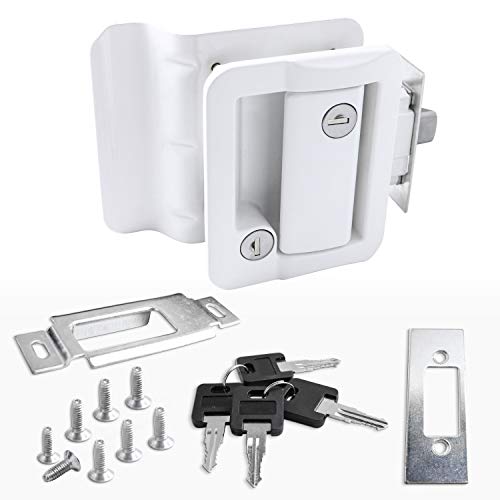 Leisure Locks RV Door Lock Replacement with Paddle Deadbolt, Camper Door Handle Latch, 100% Metal RV Enclosed Travel Trailer Entry Door Lock with Keys for Camper Horse Trailer Cargo Hauler White - Image 1