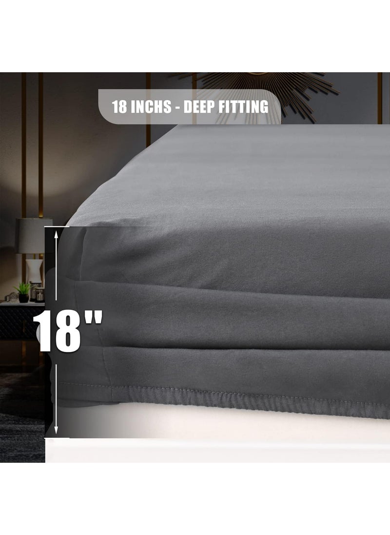 MOONQUEEN MOONQUEEN 2 Pack Lightweight Bedding Fitted Sheets  Soft Microfiber Bottom Sheet  Deep Pocket  Shrinkage and Fade Resistant  Easy Care King Grey  - Image 2