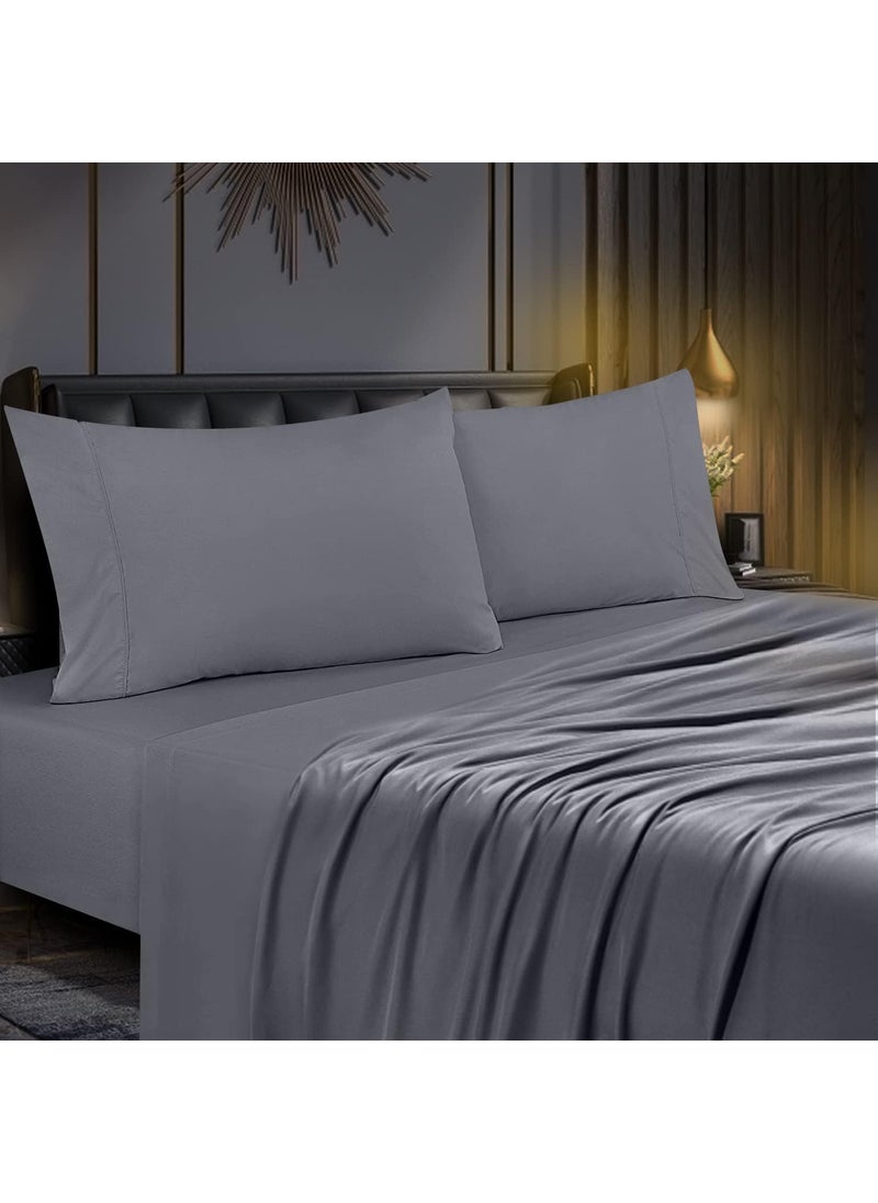 MOONQUEEN MOONQUEEN 2 Pack Lightweight Bedding Fitted Sheets  Soft Microfiber Bottom Sheet  Deep Pocket  Shrinkage and Fade Resistant  Easy Care King Grey  - Image 3