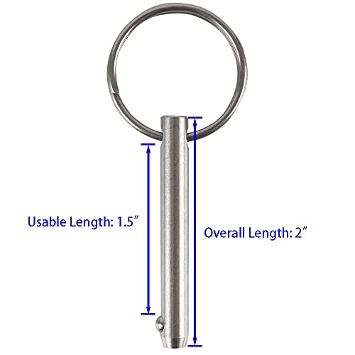 VTurboWay 4 Pcs Quick Release Pin, Diameter 1/4", Usable Length 1-1/2", Overall Length 2", Full 316 Stainless Steel, Bimini Top Pin, Marine Hardware - Image 2