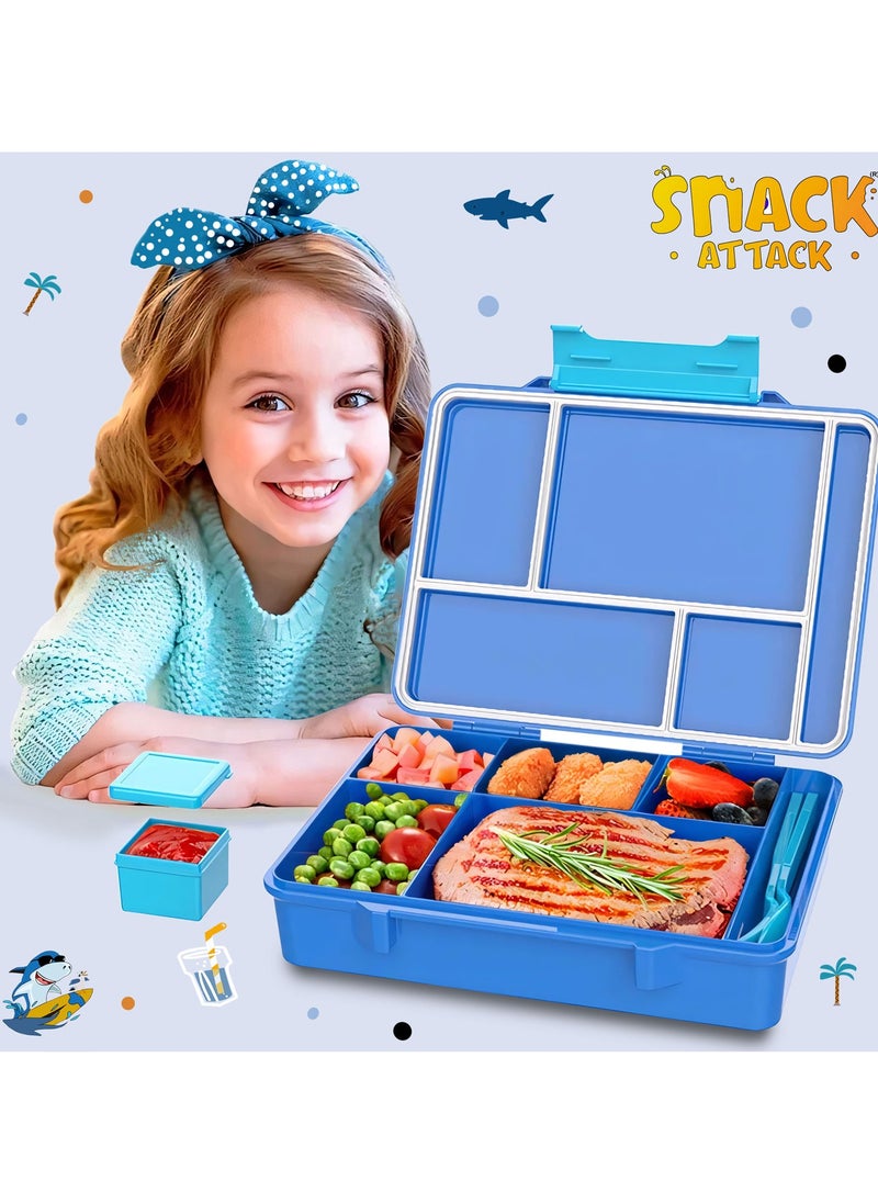 Snack attack Lunch Box for Kids School,Children Lunch Box with Compartments, Bento Box Children, Leak-proof Lunch Box for Girls and Boys, Snack Box, Perfect for School, Nursery & Trips  (Blue Shark)  - Image 3