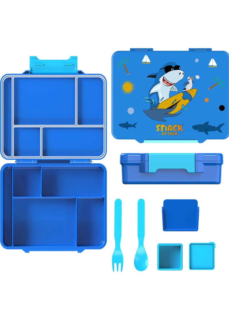 Snack attack Lunch Box for Kids School,Children Lunch Box with Compartments, Bento Box Children, Leak-proof Lunch Box for Girls and Boys, Snack Box, Perfect for School, Nursery & Trips  (Blue Shark)  - Image 1