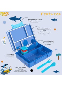 Snack attack Lunch Box for Kids School,Children Lunch Box with Compartments, Bento Box Children, Leak-proof Lunch Box for Girls and Boys, Snack Box, Perfect for School, Nursery & Trips  (Blue Shark)  - Image 2