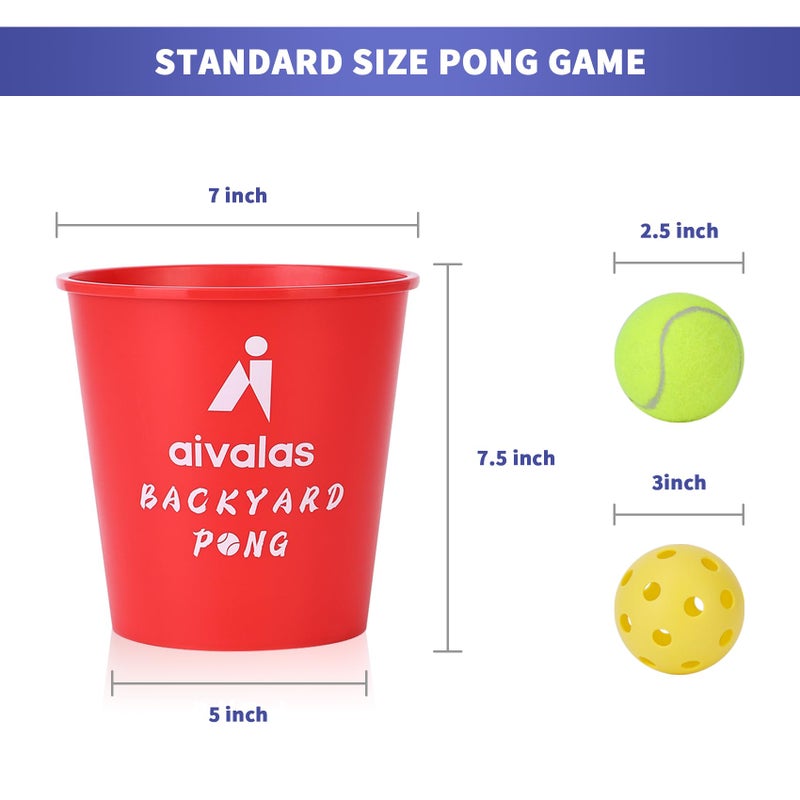 Aivalas Yard Pong Outdoor Games Set, Giant Yard Pong Game for Adults and Family with 12 Buckets, 4 Balls and a Carrying Bag, Giant Pong for Beach, Camping, Lawn and Backyard - Image 2