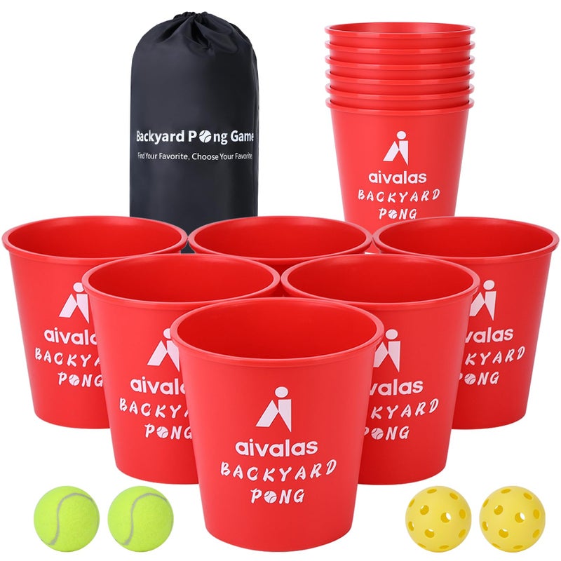 Aivalas Yard Pong Outdoor Games Set, Giant Yard Pong Game for Adults and Family with 12 Buckets, 4 Balls and a Carrying Bag, Giant Pong for Beach, Camping, Lawn and Backyard - Image 1
