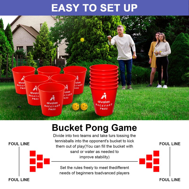 Aivalas Yard Pong Outdoor Games Set, Giant Yard Pong Game for Adults and Family with 12 Buckets, 4 Balls and a Carrying Bag, Giant Pong for Beach, Camping, Lawn and Backyard - Image 4