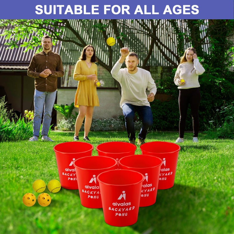 Aivalas Yard Pong Outdoor Games Set, Giant Yard Pong Game for Adults and Family with 12 Buckets, 4 Balls and a Carrying Bag, Giant Pong for Beach, Camping, Lawn and Backyard - Image 5