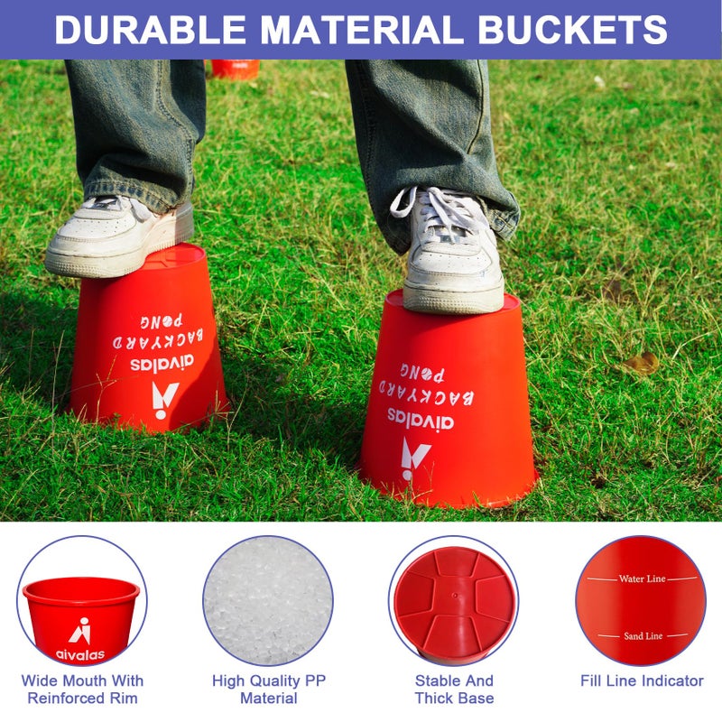 Aivalas Yard Pong Outdoor Games Set, Giant Yard Pong Game for Adults and Family with 12 Buckets, 4 Balls and a Carrying Bag, Giant Pong for Beach, Camping, Lawn and Backyard - Image 3