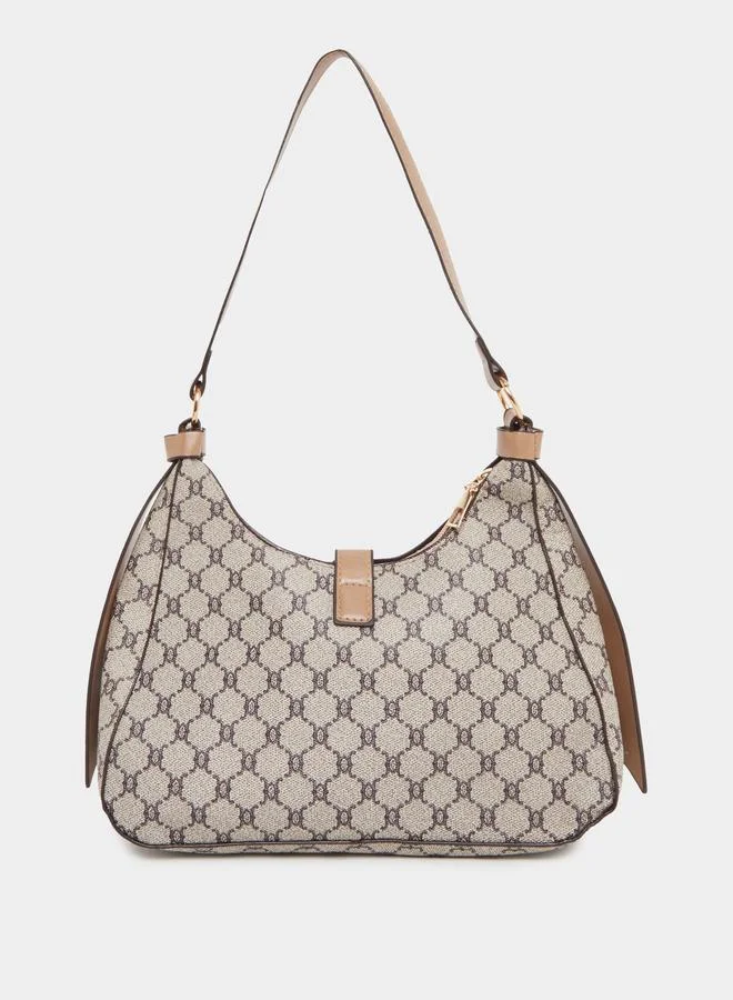 Take Two Take Two Printed Belted Shoulder Bag with Zip Closure