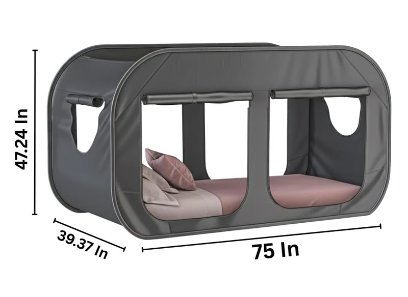 73Hours TidyFriend Twin Bed Tent, Pop-Up Privacy Canopy  Tent Beds for Kids and Adults â€“ Cozy, Light Blocking, Breathable Pongee Fabric for Sleep, Play, or Study, Collapsible Design (Black) - Image 2
