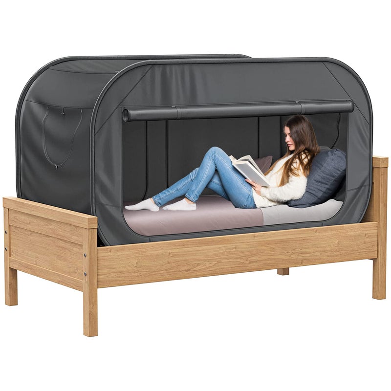 73Hours TidyFriend Twin Bed Tent, Pop-Up Privacy Canopy  Tent Beds for Kids and Adults â€“ Cozy, Light Blocking, Breathable Pongee Fabric for Sleep, Play, or Study, Collapsible Design (Black) - Image 1