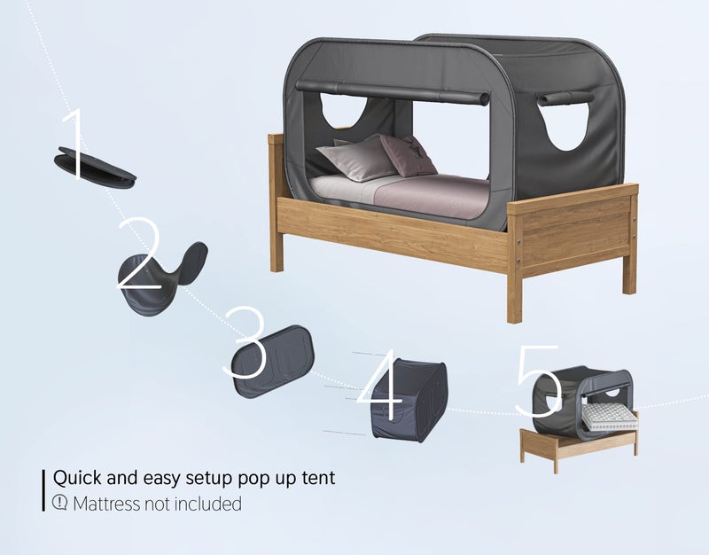 73Hours TidyFriend Twin Bed Tent, Pop-Up Privacy Canopy  Tent Beds for Kids and Adults â€“ Cozy, Light Blocking, Breathable Pongee Fabric for Sleep, Play, or Study, Collapsible Design (Black) - Image 3