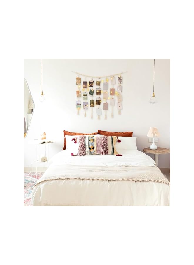 The Bros Hanging Photo Display Wall Decor with String Lights, Wooden Boho Beads Garland Collage Picture Card Frame Holder with 30 Clips, for Teen Girl Teenage Gifts, Bedroom Living Room Dorm  - Image 4