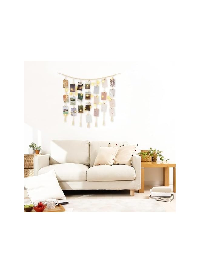 The Bros Hanging Photo Display Wall Decor with String Lights, Wooden Boho Beads Garland Collage Picture Card Frame Holder with 30 Clips, for Teen Girl Teenage Gifts, Bedroom Living Room Dorm  - Image 5