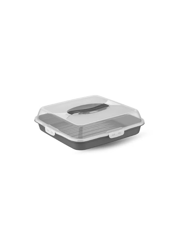 صندوق بلاستيكي مربع لحمل الكيك من دنيا مع غطاء قفل بمشبك – خالٍ من مادة BPA – (33 × 33 سم) – صناعة تركية، أسود