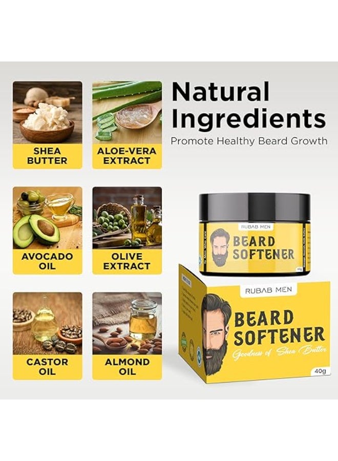 RUBAB MEN Beard Softener for Men, 40g| Beard Butter Balm Effective at Softening Hair Giving Smooth Texture, Non_Greasy Look & Nice Hold | Itch-Free Daily Use Beard Cream for Healthy Beard Growth - Image 3