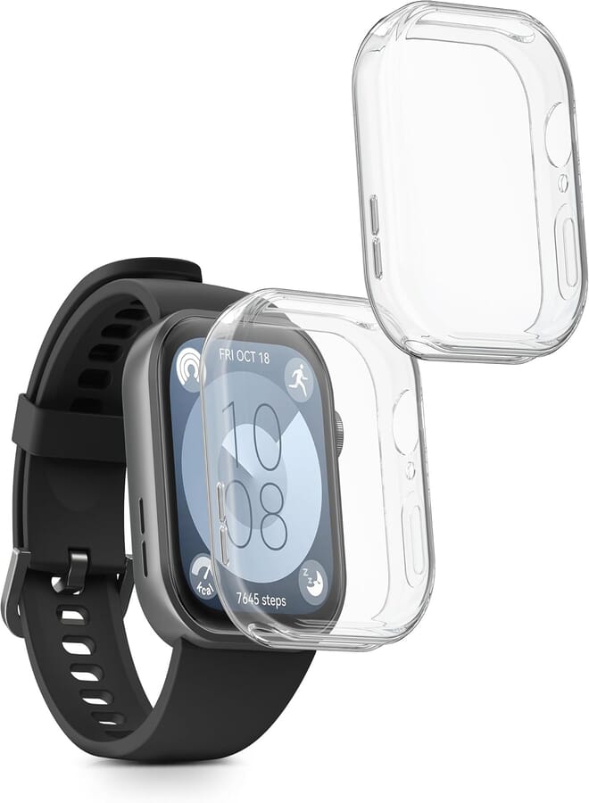 kwmobile Set of 2 Smartwatch Case Compatible with Huawei Watch Fit 3 Cover – Silicone Case Protection Fitness Watch Transparent