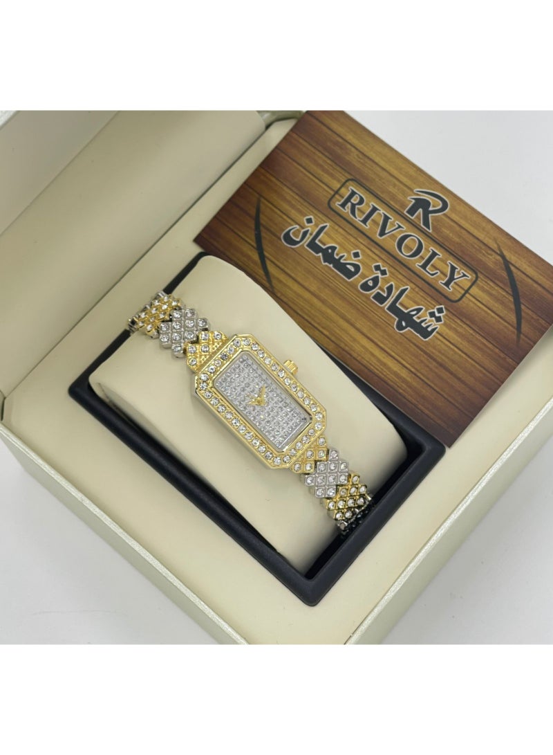 ريفولي ساعة يد نسائية من الفولاذ المقاوم للصدأ مرصعة بالكريستال