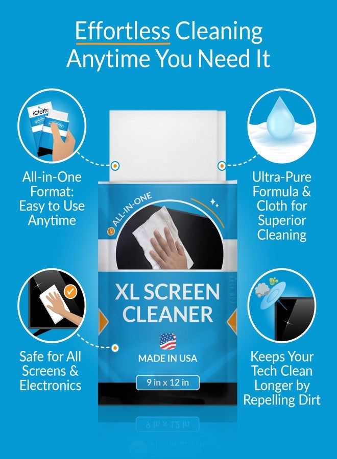 iCloth XL Screen Cleaning Wipes, Lint-Free and Streak-Free, Fast-Drying, Removes Dust, Fingerprints, and Smudges (24 XL Wipes) - Image 4