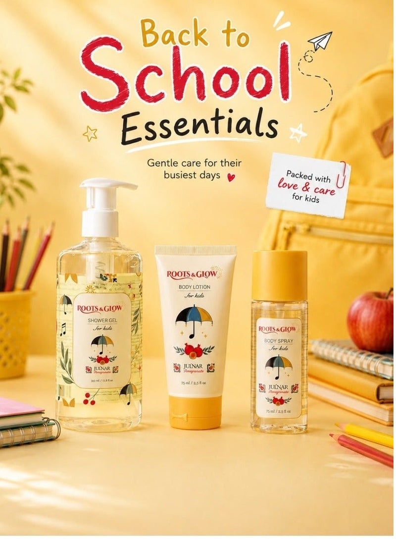 Roots & Glow Kids Back-to-School Body-Care Essentials | Body Wash, Lotion & Mist for Children | Paraben Free | Gentle on Skin | Playful Fresh Fragrance - Image 1