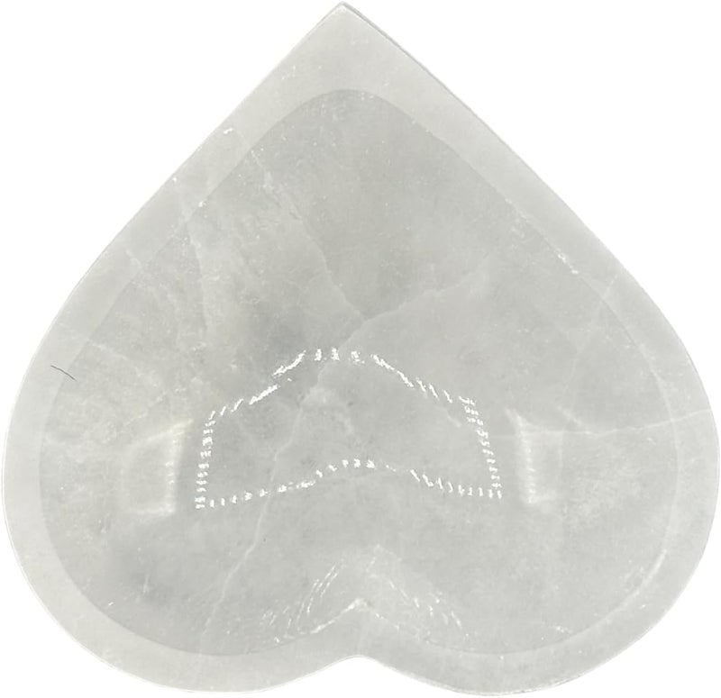Selenite Heart Bowl - 4" Selenite Heart Crystal Bowl Charging Dish Cleansing Charged Plate of Offering Energy Bowls Stone Healing Sculpture Stones Gem Rock Decoration Natural Shape Spiritual 
