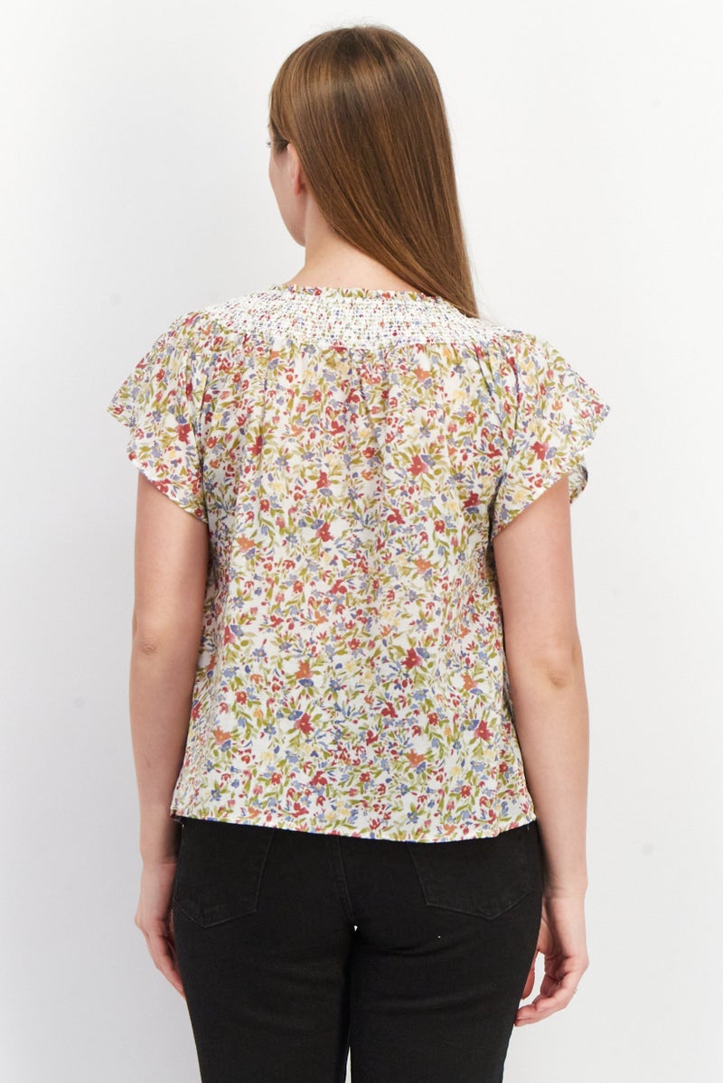 STEVE MADDEN BB Dakota by Steve Madden Women Round Neck Cap Sleeve Allover Print Blouse, Multicolor - Image 4