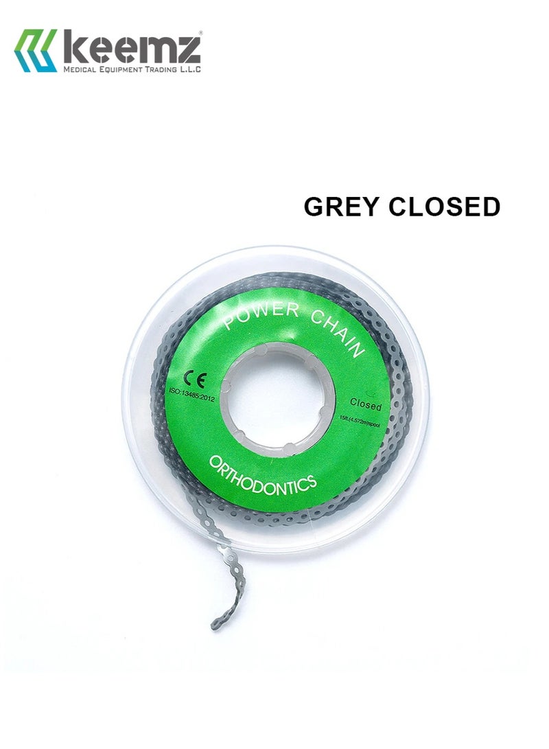 keemz Orthodontic Dental Elastic Ultra Power Rubber Chains for Braces GREY Closed / Continuous - Image 1