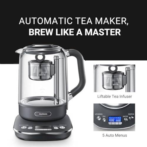 Joydeem Hot Tea Maker, Glass Electric Kettle with Auto Lift Tea Infuser and Temperature Control, 1.7L, JD-ZC6088G - Image 2