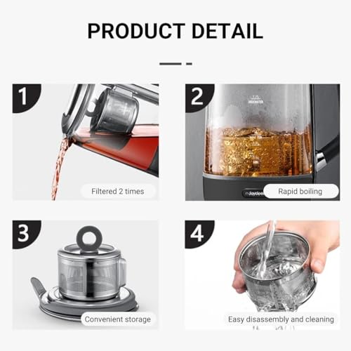 Joydeem Hot Tea Maker, Glass Electric Kettle with Auto Lift Tea Infuser and Temperature Control, 1.7L, JD-ZC6088G - Image 5