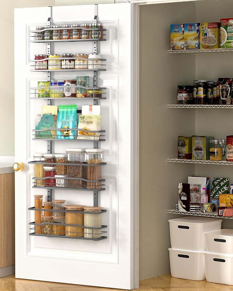 Moforoco 6-Tier Over The Door Pantry Organizer, Pantry Organization and Storage, Black Hanging Basket Cabinet Door Wall Spice Rack Shelves, Home & Kitchen Laundry Room Bathroom Essentials accessories - Image 1
