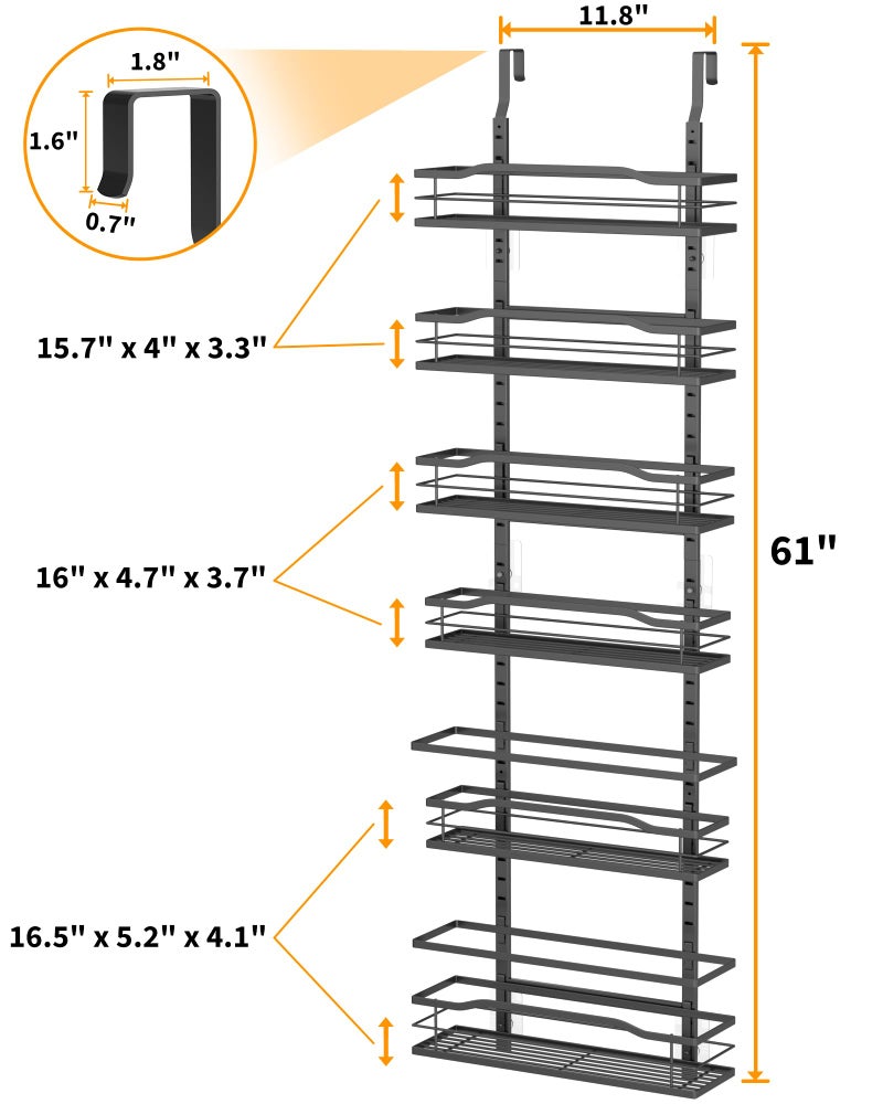 Moforoco 6-Tier Over The Door Pantry Organizer, Pantry Organization and Storage, Black Hanging Basket Cabinet Door Wall Spice Rack Shelves, Home & Kitchen Laundry Room Bathroom Essentials accessories - Image 2