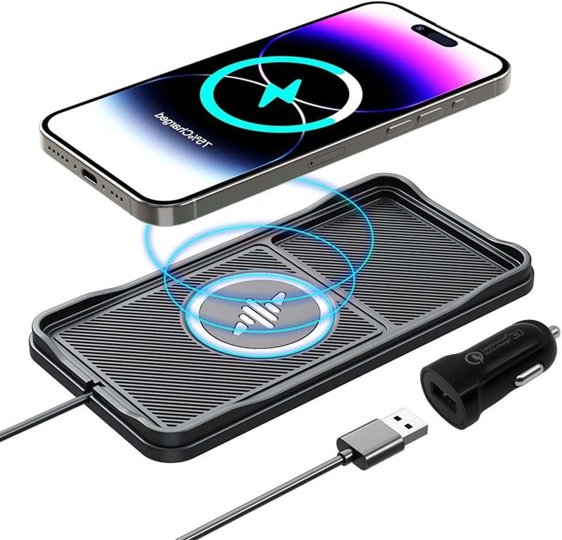 إليفانت بوت وسادة شحن لاسلكي للسيارة من ، قاعدة شحن لاسلكي USB، شاحن هاتف لاسلكي مع إضاءة RGB، شحن سريع بقدرة 15 واط، متوافق مع الهواتف وسماعات الأذن العامة، USB سهل الاستخدام - Image 1