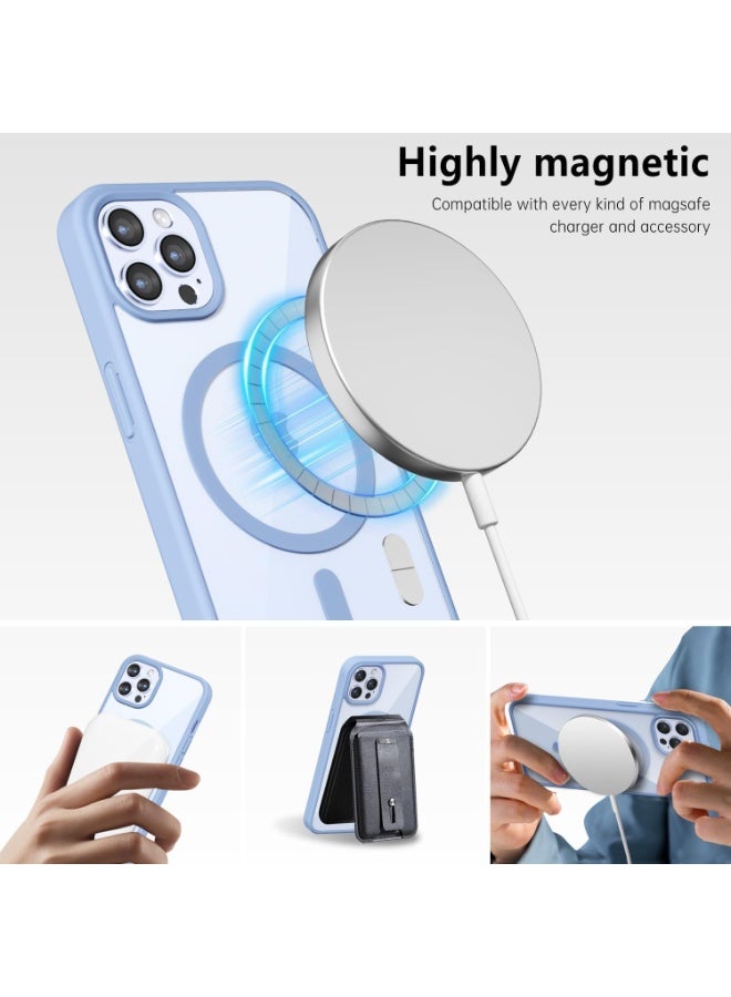 أكاليكس جراب مغناطيسي شفاف لهاتف iPhone 12 Pro Max، متوافق مع MagSafe، غطاء فاخر مطلي، جراب هاتف شفاف ناعم مقاوم للصدمات من مادة TPU (أزرق سماوي) - Image 3